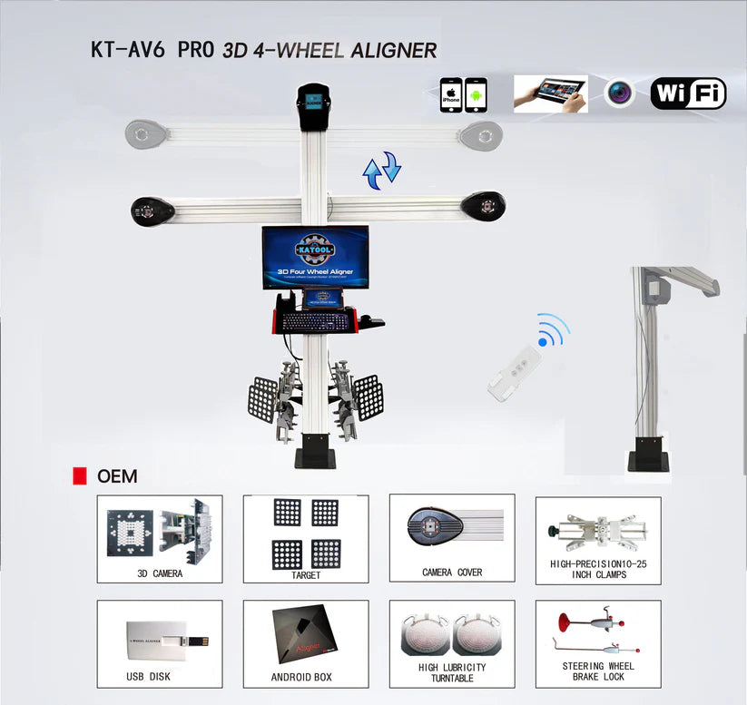 KATOOL Wheel Alignment Machine Works on 2 Post & Scissor Lift--AV6 Pro