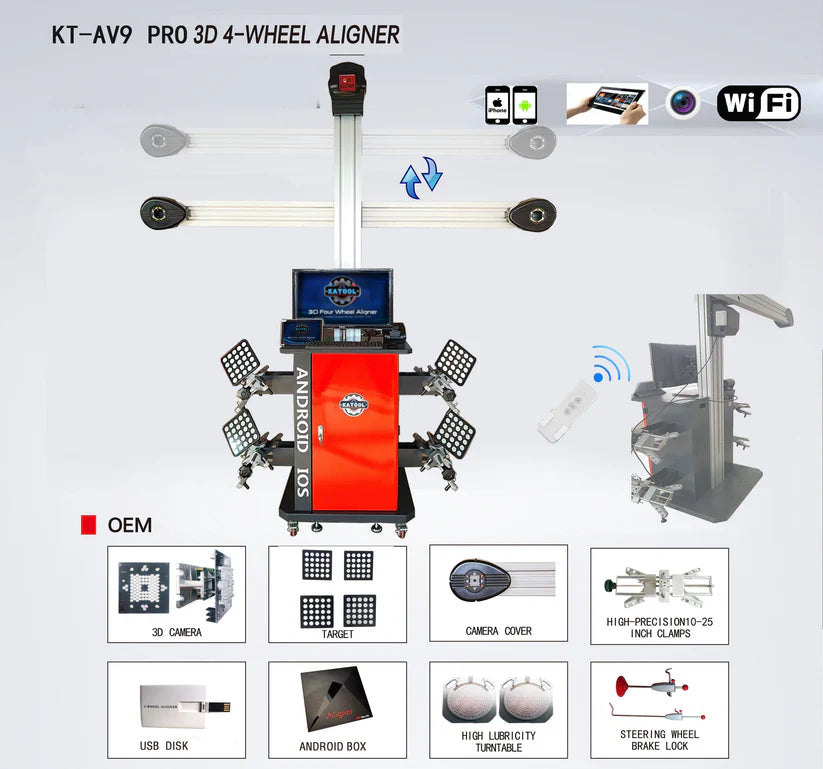 KATOOL Wheel Alignment Machine Full-Automatic Works on 2 Post & Scissor Lift--AV9 Pro