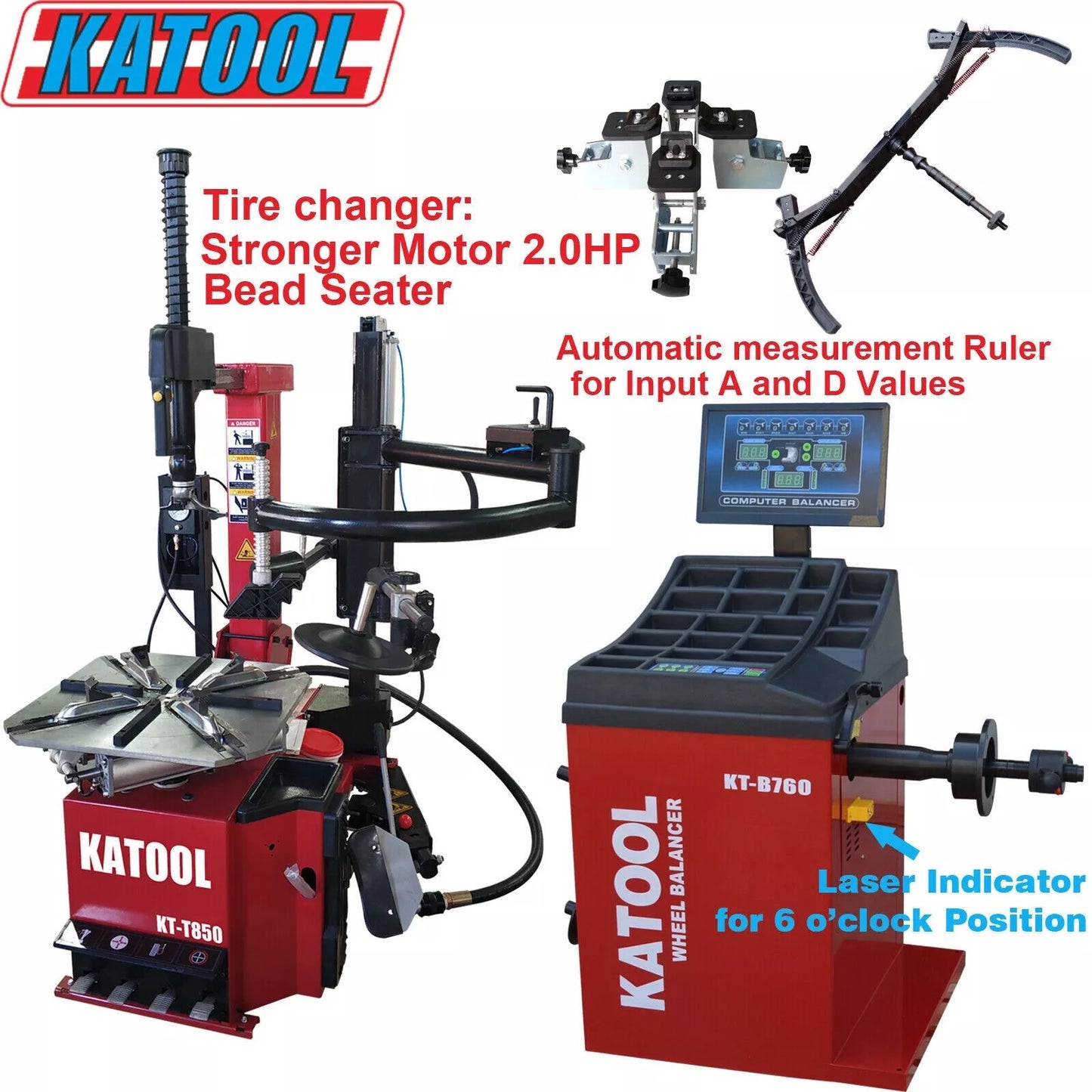 KATOOL KT-T850/KT-B760 Tire Changer Wheel Balancer with Motorcycle Adaptors