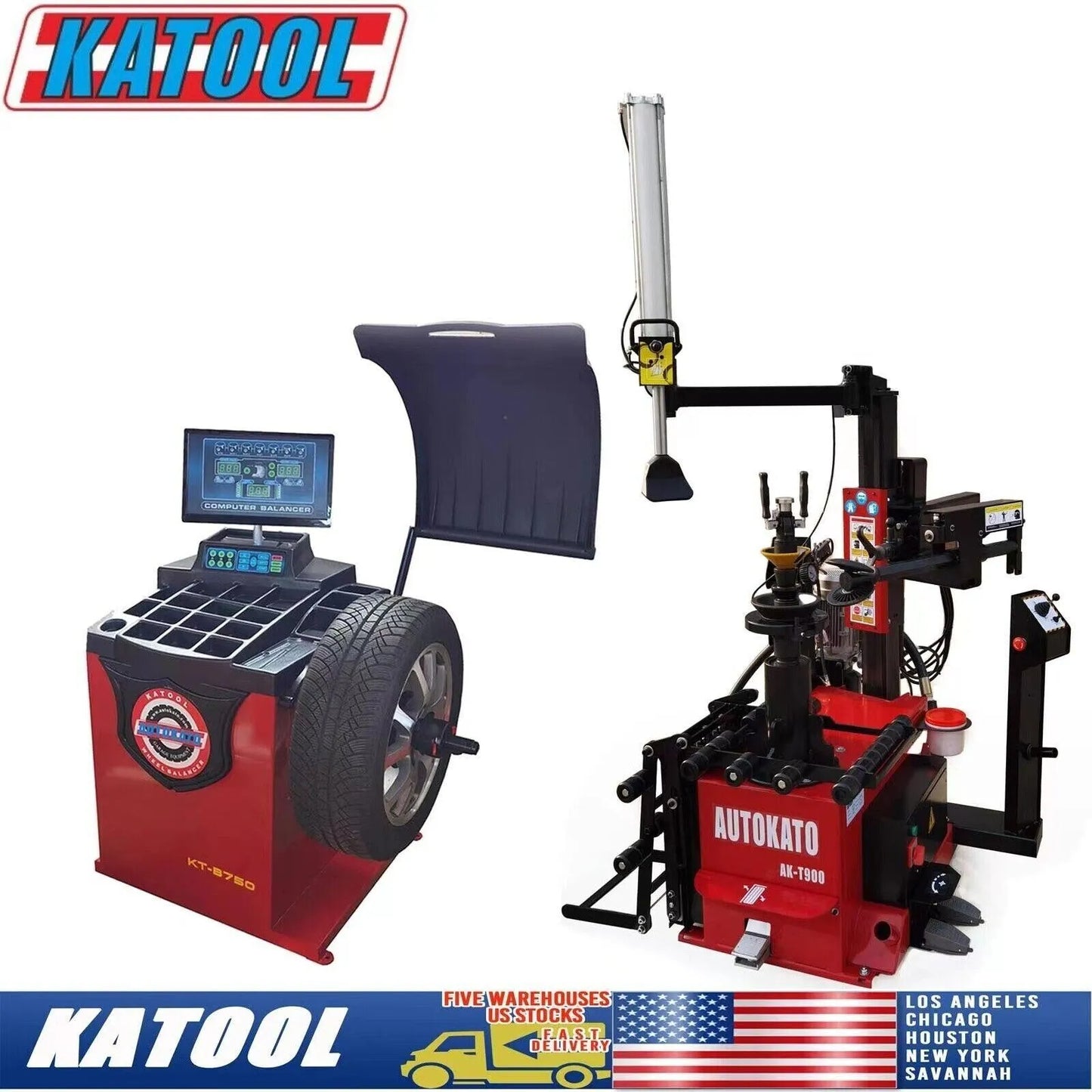 KATOOL KT-T900/KT-B750 Automatic Hydraulic Tire Changer Wheel Balancer Combo