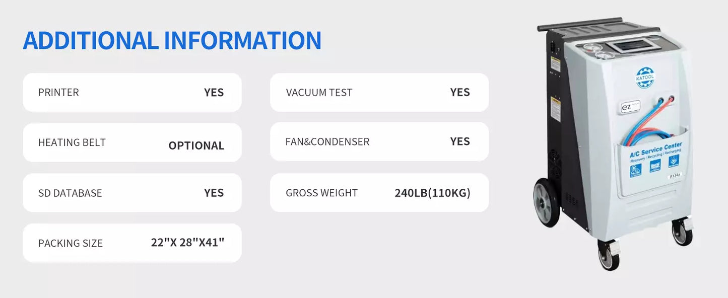 KATOOL Fully Automatic R-134A AC Recovery Recycle & Recharge AC1800