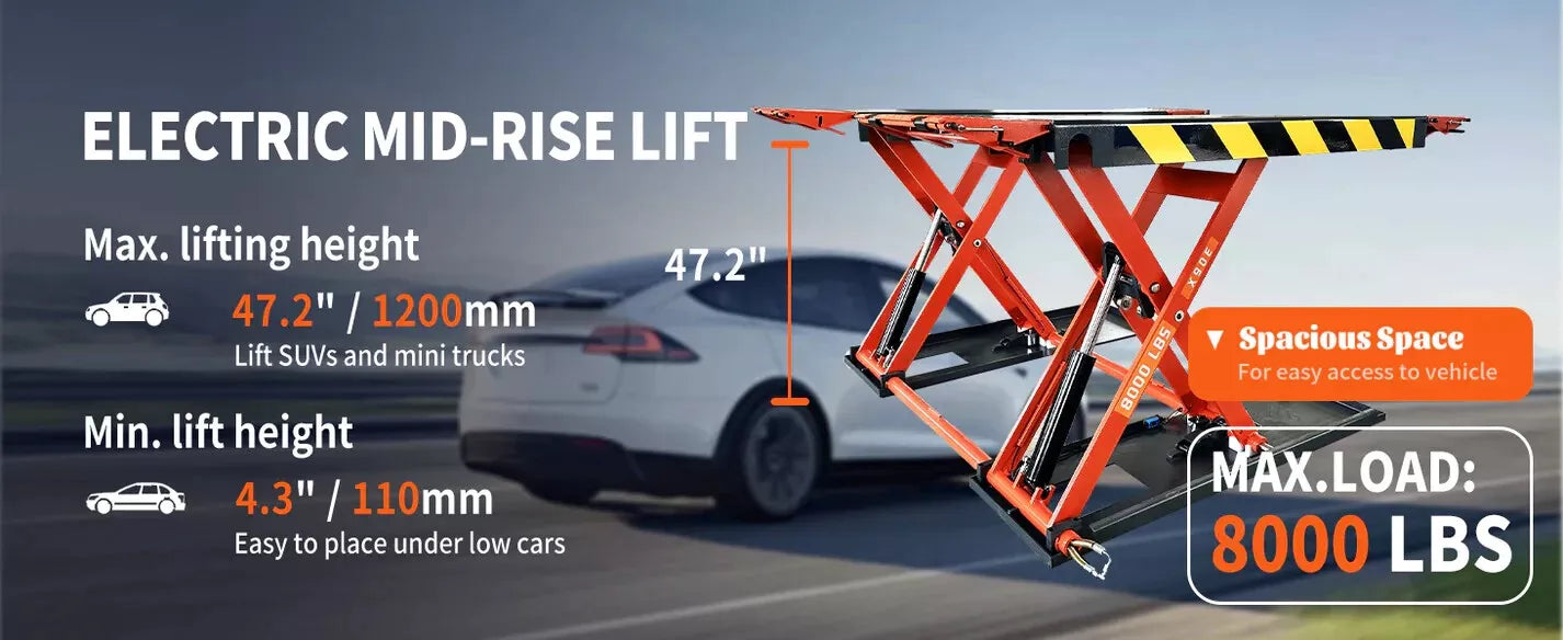 KATOOL KT-X90 Mid Rise Scissor Lift 8000lbs Electric Release 47.2in 110V/1PH