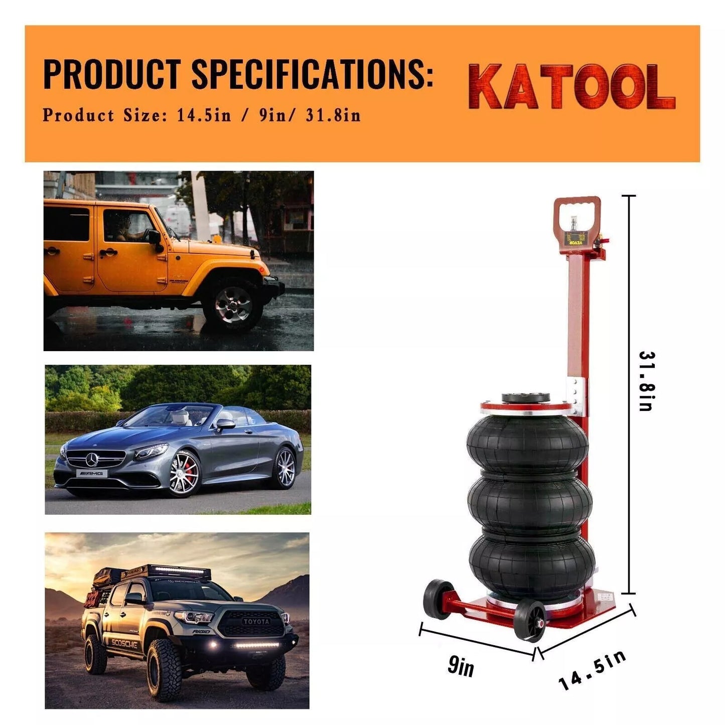 KATOOL Triple Bag Air Jack 3 Ton Pneumatic Jack Car Lift Compressed