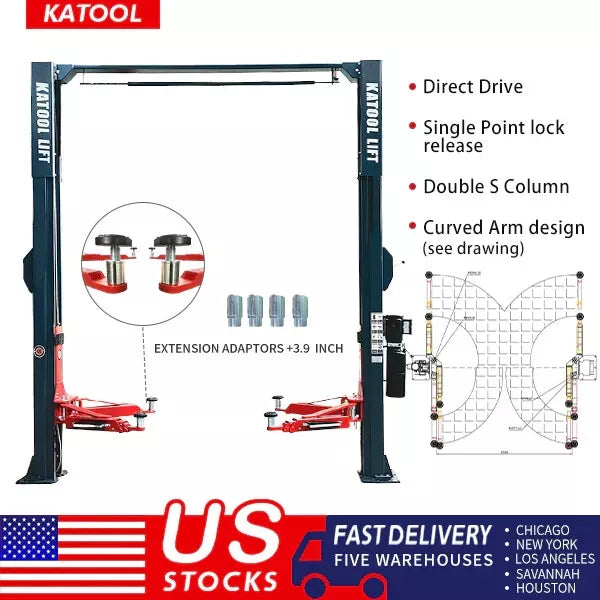 KATOOL KT-AS110D 11,000lb 2-Post Asymmetrical Clearfloor Lift Single Release