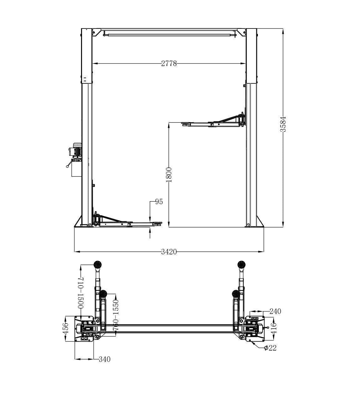 KATOOL KT-AS110D 11,000lb 2-Post Asymmetrical Clearfloor Lift Single Release