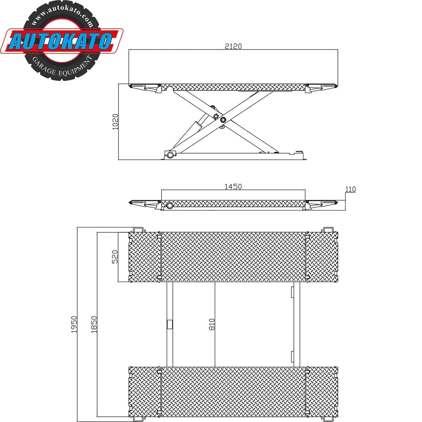 KATOOL AK-X85 Mid Rise Scissor Auto Lift 8000lbs Electric Release 220V/1PH