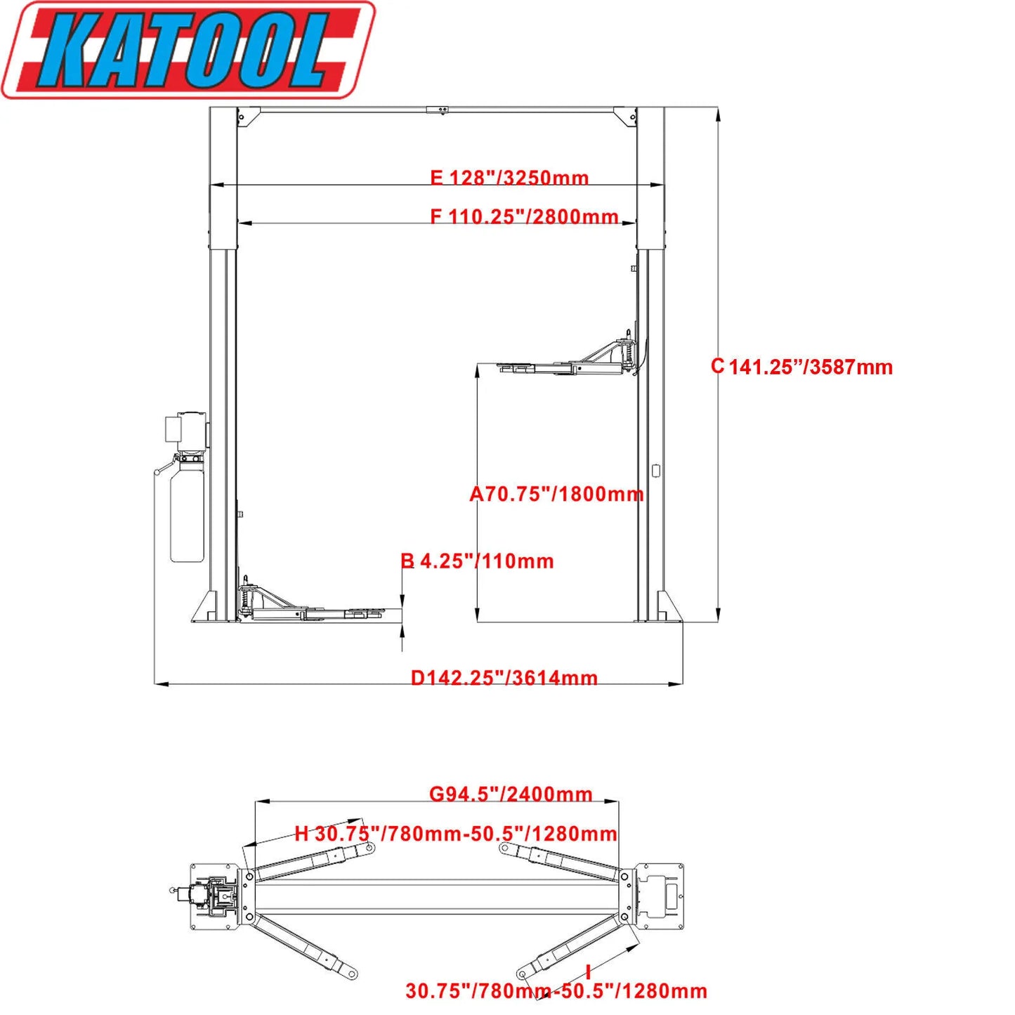 KATOOL KT-M110 2 Post Lift Auto/Car lift 11000lb Truck Hoist Super Quality