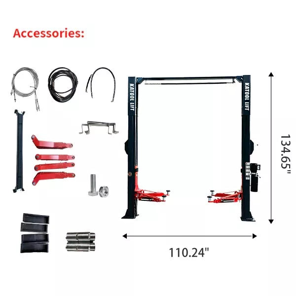 KATOOL KT-AS110D 11,000lb 2-Post Asymmetrical Clearfloor Lift Single Release