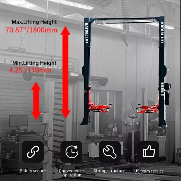 KATOOL KT-AS110D 11,000lb 2-Post Asymmetrical Clearfloor Lift Single Release