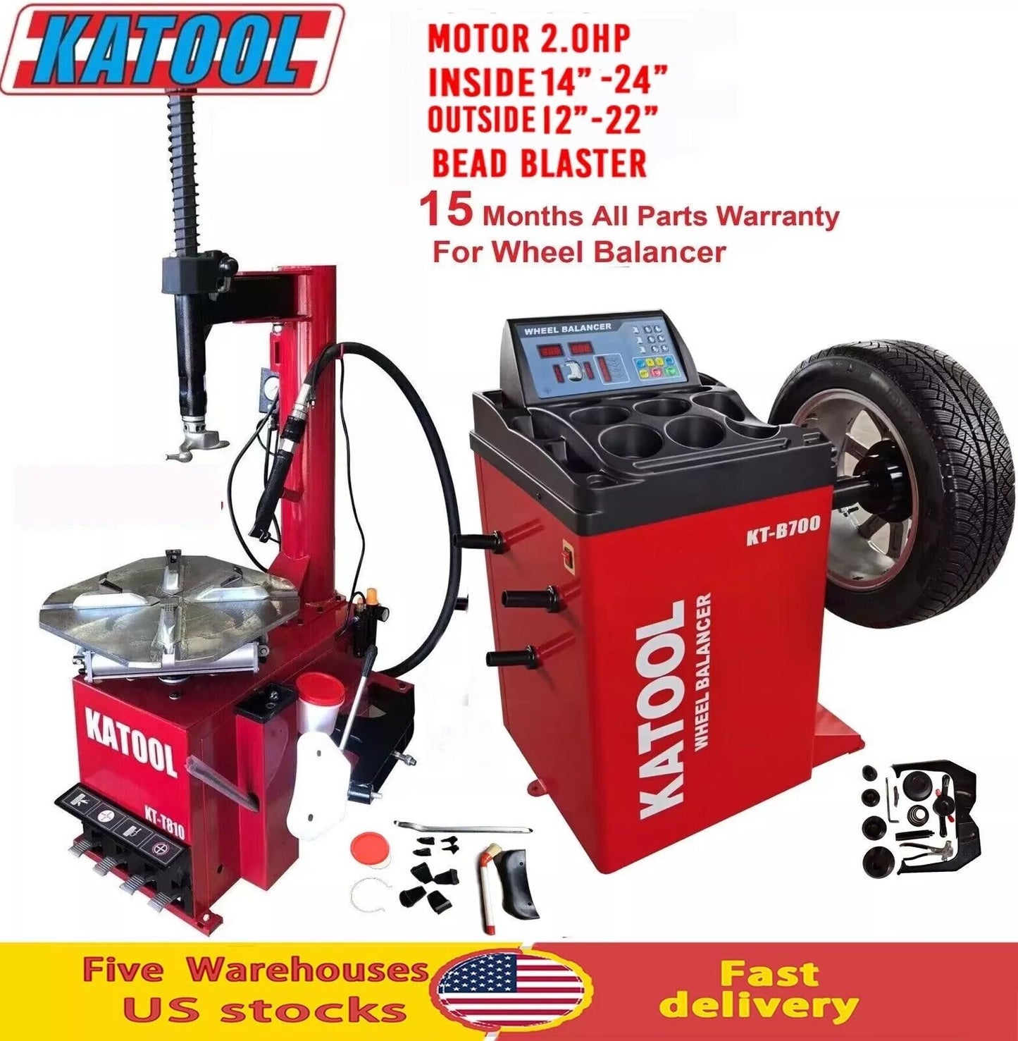 KT-T810/KT-B700 Tire Changer & Wheel Balancer Combo 2.0HP Motor