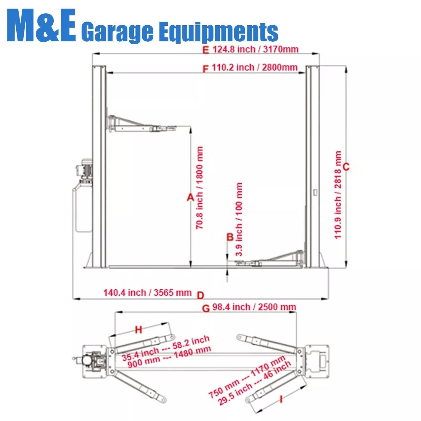 KATOOL ME-H1000 2 Post Lift 10000lbs Auto/Car Lift Katool Shop Equipment