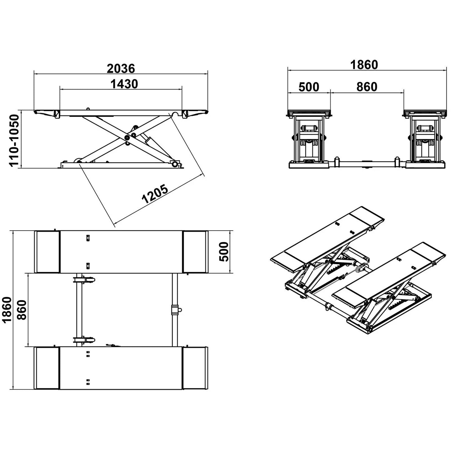 KATOOL AK-X80 Mid Rise Scissor Auto Lift 8000lbs Penumatic Release 110V/1PH