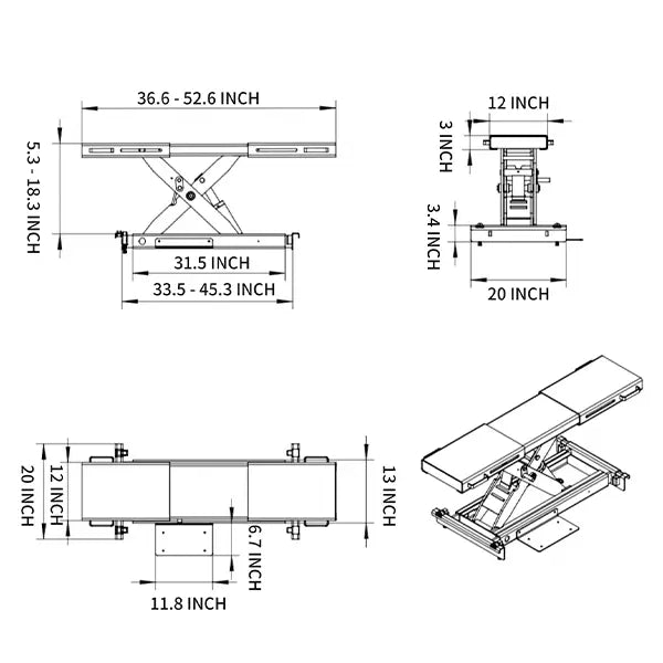 Katool 5000LB Sliding Bridge Jack Adjustable Width 4 Post Lift Rolling Jack